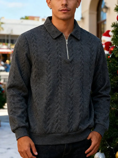 🔥Last Day Promotion!🔥Clearance Sale - Up to 90% Off-Men's Fall Winter Outfits Knitted Polo Neck Long Sleeve Sweatshirt for Daliy Wear